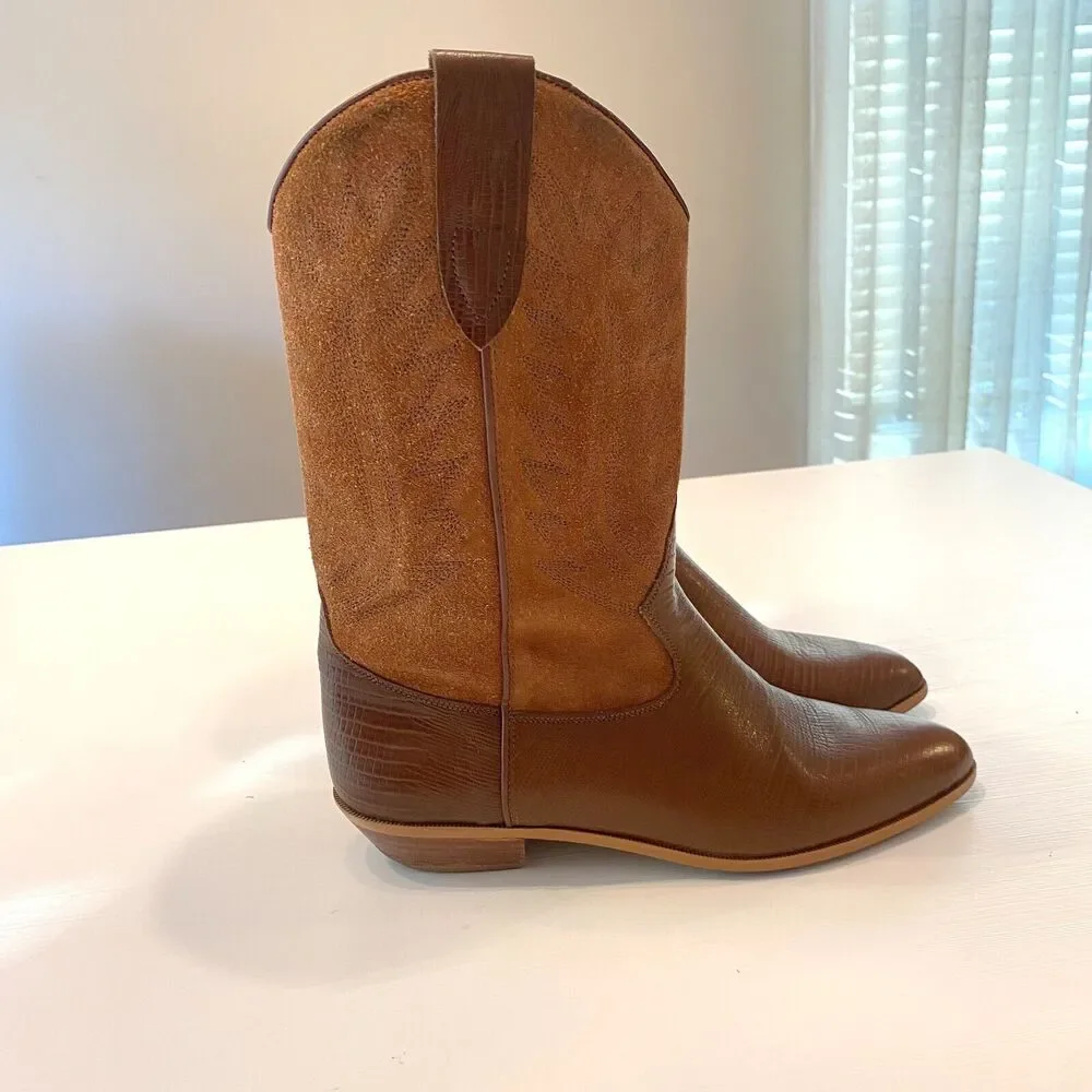 Women's Two-Tone Brown Western Ankle Boots